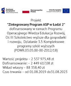 Projekt POWR.03.05.00-00-Z012/18 ”Zintegrowany Program ASP w Łodzi 2”