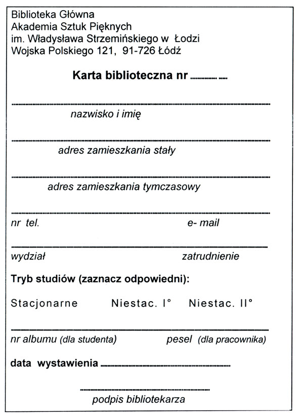 karta biblioteczna